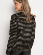 ambitionfly Cardigan Negru cu Model în Stil Tweed cu Nasturi Decorativi Zemitha