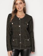 ambitionfly Cardigan Negru cu Model în Stil Tweed cu Nasturi Decorativi Zemitha