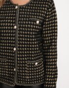 ambitionfly Cardigan Negru cu Model în Stil Tweed cu Nasturi Decorativi Zemitha