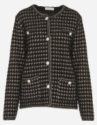 ambitionfly Cardigan Negru cu Model în Stil Tweed cu Nasturi Decorativi Zemitha