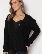 ambitionfly Cardigan Negru cu nasturi cu mansete elastice Parlima