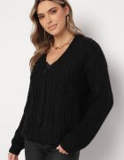ambitionfly Cardigan Negru cu nasturi cu mansete elastice Parlima