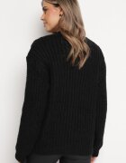 ambitionfly Cardigan Negru cu nasturi cu mansete elastice Parlima