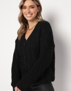 ambitionfly Cardigan Negru cu nasturi cu mansete elastice Parlima