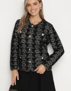 ambitionfly Cardigan negru în stil retro cu nasturi perlați și fir metalic Daiviana