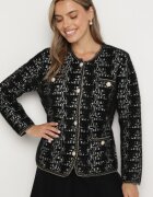 ambitionfly Cardigan negru în stil retro cu nasturi perlați și fir metalic Daiviana