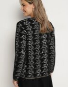 ambitionfly Cardigan negru în stil retro cu nasturi perlați și fir metalic Daiviana