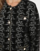 ambitionfly Cardigan negru în stil retro cu nasturi perlați și fir metalic Daiviana