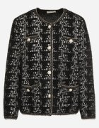 ambitionfly Cardigan negru în stil retro cu nasturi perlați și fir metalic Daiviana
