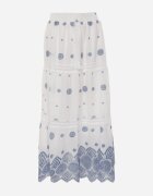 ambitionfly Fustă din bumbac decorată cu broderii și decupaje ajurate în stil casual Kalon Albastră