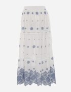 ambitionfly Fustă din bumbac decorată cu broderii și decupaje ajurate în stil casual Kalon Albastră