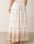 ambitionfly Fustă din bumbac decorată cu broderii și decupaje ajurate în stil casual Kalon Bej