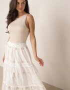 ambitionfly Fustă din bumbac decorată cu broderii și decupaje ajurate în stil casual Kalon Bej