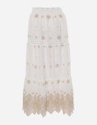 ambitionfly Fustă din bumbac decorată cu broderii și decupaje ajurate în stil casual Kalon Bej