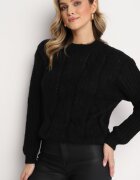 ambitionfly Pulover Clasic Negru cu Împletitură Modernă Viloma