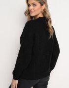 ambitionfly Pulover Clasic Negru cu Împletitură Modernă Viloma