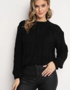 ambitionfly Pulover Clasic Negru cu Împletitură Modernă Viloma