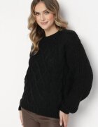 ambitionfly Pulover Negru cu Împletitură Decorativă Pogaria