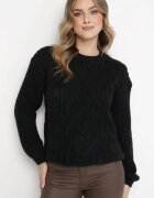 ambitionfly Pulover Negru cu Împletitură Decorativă Pogaria