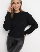 ambitionfly Pulover Negru Simplu cu manșete elastice și împletitură clasică Loma