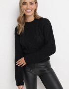 ambitionfly Pulover Negru Simplu cu manșete elastice și împletitură clasică Loma