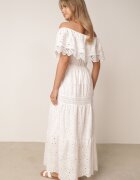 ambitionfly Rochie Albă Ajurată Tip Spaniolă Maxi din Bumbac Decorată cu Dantelă Bimiosa