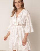 ambitionfly Rochie Albă Mini de bumbac din țesătură brodată cu dantelă Telvia