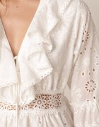 ambitionfly Rochie Albă Mini de bumbac din țesătură brodată cu dantelă Telvia