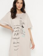 ambitionfly Rochie bej deschis tip cutie din viscoză și imprimeu decorativ Amoara