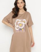 ambitionfly Rochie Ciemnobej Tip cutie cu Viscoză și Imprimeu Decorativ Elaniriel