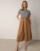 ambitionfly Rochie Cloș Albastră din Bumbac care imită Bluză în Dungi și Fustă Chathusa