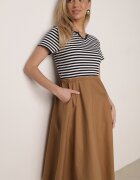 ambitionfly Rochie Cloș Albastră din Bumbac care imită Bluză în Dungi și Fustă Chathusa