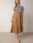 ambitionfly Rochie Cloș Albastră din Bumbac care imită Bluză în Dungi și Fustă Chathusa