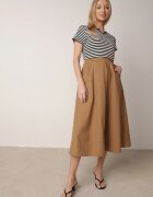 ambitionfly Rochie Cloș Negru-Bej din Bumbac Care imită Bluză în Dungi și Fustă Chathusa