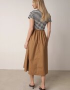 ambitionfly Rochie Cloș Negru-Bej din Bumbac Care imită Bluză în Dungi și Fustă Chathusa