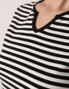 ambitionfly Rochie Cloș Negru-Bej din Bumbac Care imită Bluză în Dungi și Fustă Chathusa