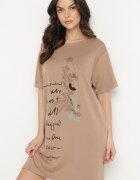 ambitionfly Rochie Dreaptă Bej din Viscoză și cu Imprimeu Decorativ Amoara
