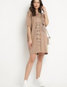 ambitionfly Rochie Dreaptă Bej din Viscoză și cu Imprimeu Decorativ Amoara