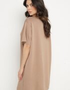 ambitionfly Rochie Dreaptă Bej din Viscoză și cu Imprimeu Decorativ Amoara