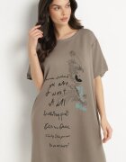 ambitionfly Rochie dreaptă bej închisă cu vâscoză și imprimeu decorativ Amoara