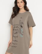ambitionfly Rochie dreaptă bej închisă cu vâscoză și imprimeu decorativ Amoara