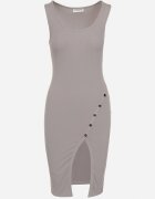 ambitionfly Rochie Gri Mulată Fără Mâneci din Bumbac Elastic cu Nituri Decorative Zimelia