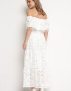 ambitionfly Rochie maxi albă din bumbac stil boho decorată cu broderie ajurată Hellvia