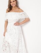 ambitionfly Rochie maxi albă din bumbac stil boho decorată cu broderie ajurată Hellvia
