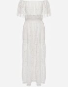 ambitionfly Rochie maxi albă din bumbac stil boho decorată cu broderie ajurată Hellvia