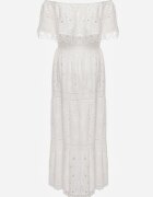 ambitionfly Rochie maxi albă din bumbac stil boho decorată cu broderie ajurată Hellvia