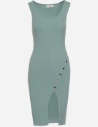 ambitionfly Rochie Mentă Mulată Fără Mâneci din Bumbac Elastic cu Nituri Decorative Zimelia