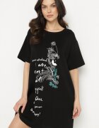 ambitionfly Rochie neagră dreaptă cu viscoză și imprimeu decorativ Amoara