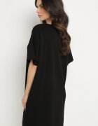 ambitionfly Rochie neagră dreaptă cu viscoză și imprimeu decorativ Amoara
