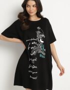 ambitionfly Rochie neagră dreaptă cu viscoză și imprimeu decorativ Amoara